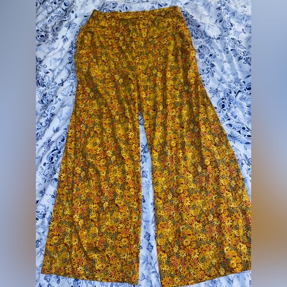 Toad&Co Yellow and Brown Wide Leg Floral Pants - Picture 1 of 4